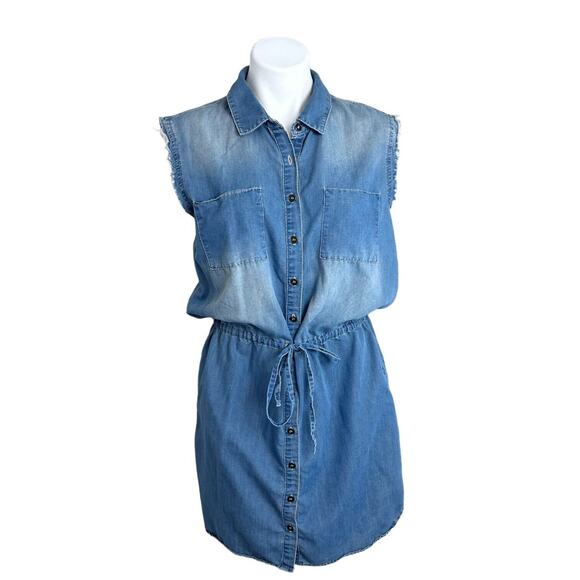 Spoon Chambray Dress Coastal Cowgirl Button Front Denim Shirt Dress Size Large - Picture 1 of 14